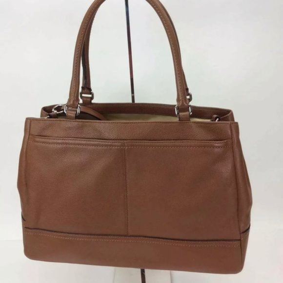 Coach Light Brown Pebbled Leather Satchel Shoulder Bag With Gold Hardware - Picture 2 of 4